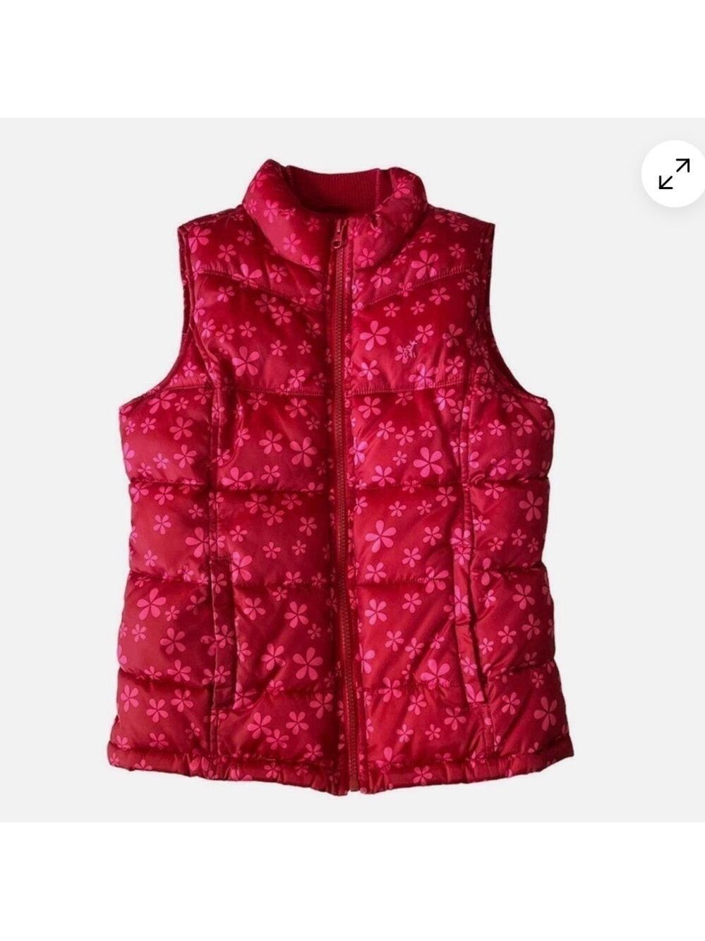 Girls Red and Pink Floral Puffer Vest